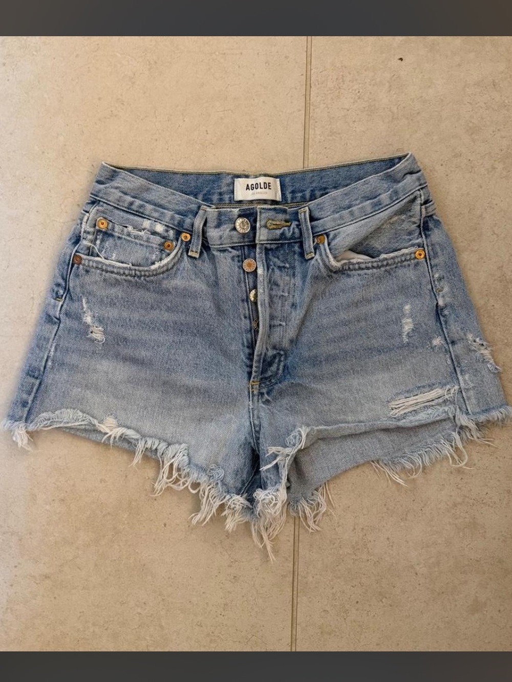 Agolde Light Wash Distressed Denim Cutoff Shorts